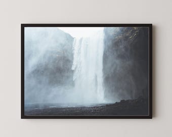 Impressão da Cachoeira Skogafoss, Fotografia de Paisagem da Islândia, Arte de Parede com Tema da Natureza Nórdica
