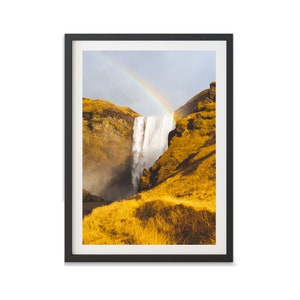Stampa fotografica della cascata di Skógafoss per la decorazione murale, paesaggio naturale dell'Islanda