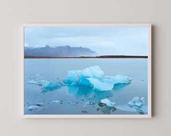 Gletscher Print Diamond Beach Island, Eisberg Landschaft Fotografie Wandkunst