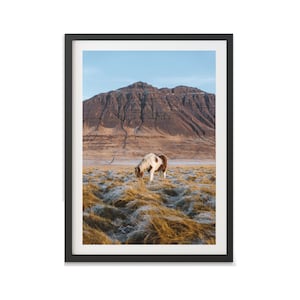 Stampa artistica di cavallo islandese, fotografia delle montagne islandesi, decorazione scandinava