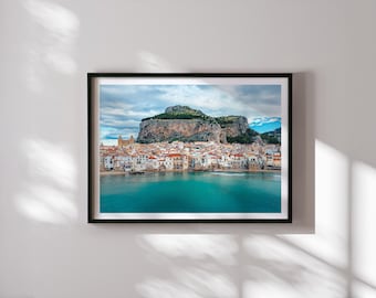 Cefalu Sizilien Druck, Italien Wandkunst, mediteranes Dekor, Küsten Fotografie, italienisches Reisefoto, Erdton Druck, Sizilien Wandkunst