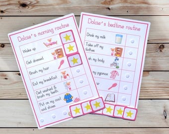 Personalised morning & bedtime routine charts, twin pack, daily routine, SEN, autism, special educational needs, organisation, school day