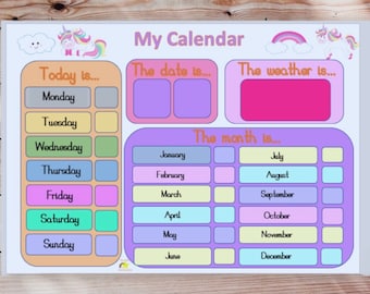 Digital version - Interactive calendar, Unicorn-themed - Days of the week/date/months/weather