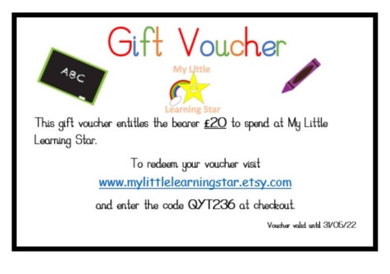 Gift Voucher Gift Card Learning Book Learning Resources - Etsy