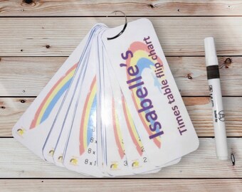 Personalised Times Table Flash Cards with additional questions and pen, maths, numeracy, educational learning resource
