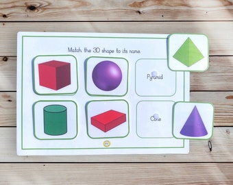 3D shape matching activity, shapes, maths, matching game, numeracy, educational learning resource