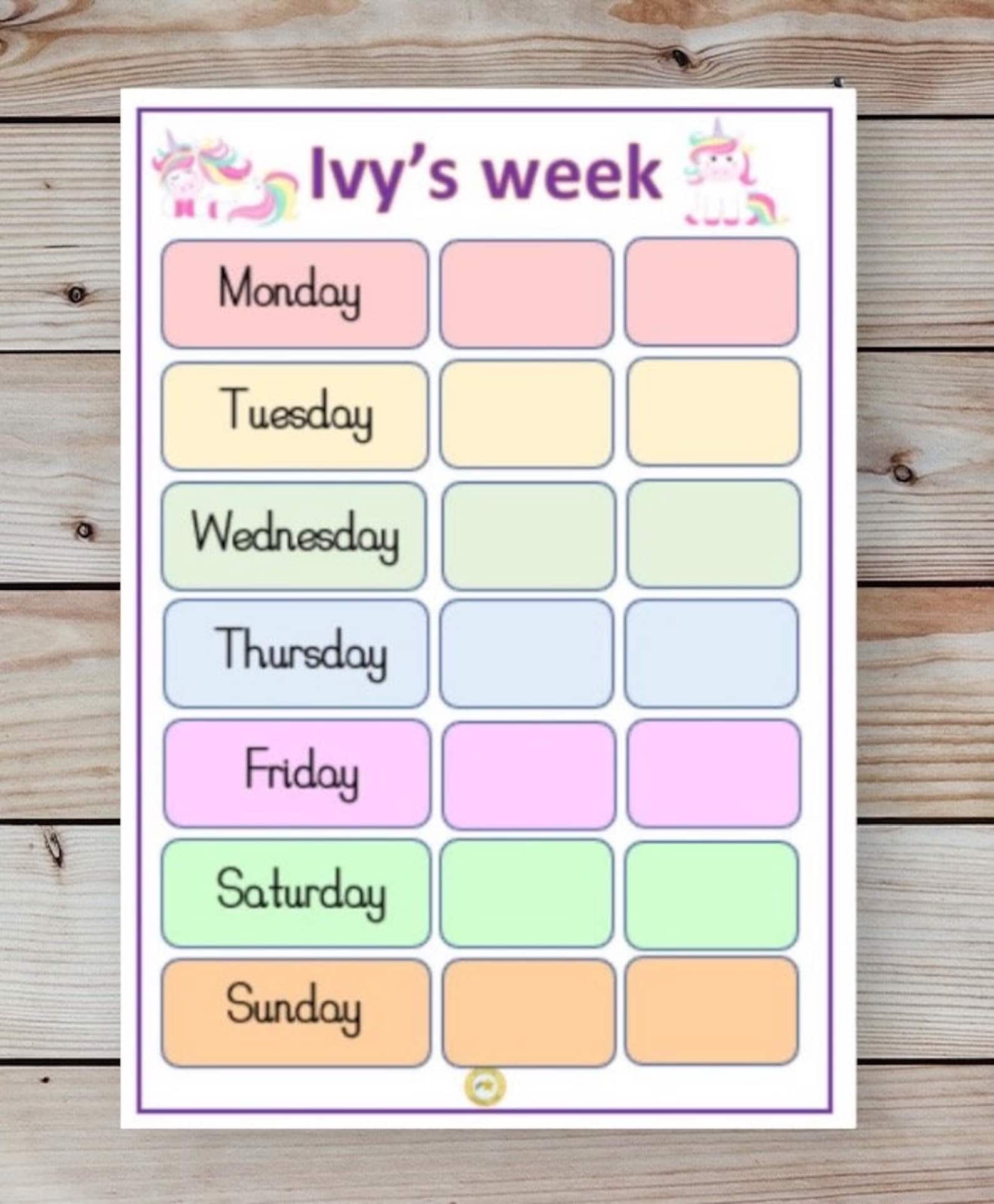 Personalised Weekly Routine Chart, Weekly Organiser, School / Home, My ...