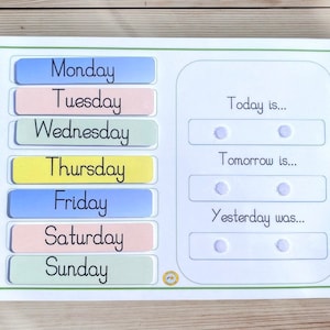 Days of the week ordering activity, today, tomorrow, yesterday, maths learning, toddler, preschool, EYFS, key stage one, learning resource