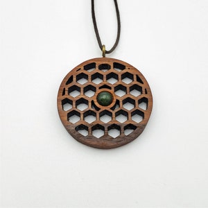 Wood necklace - Walnut wood & Nephrite Jade - Bees Knees Series