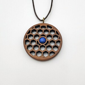 Wood necklace - Walnut wood & Denim Lapis - Bees Knees Series