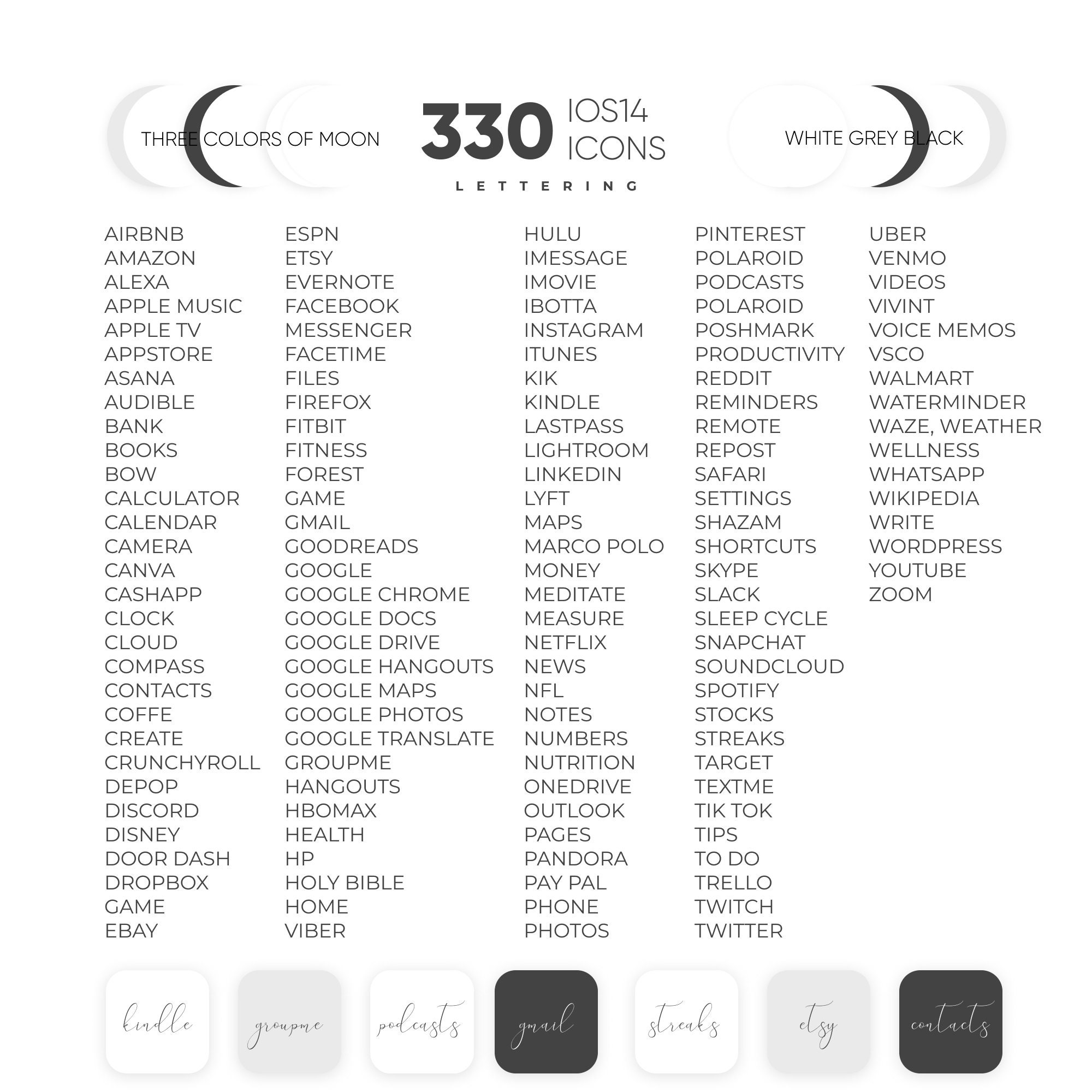 630 Ios 14 App Icons Moon Aesthetic Black and White - Etsy