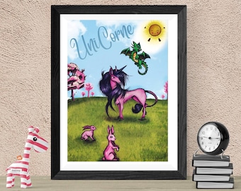 Poster Affiche Illustration impression Affiche murale décoration Impression Licorne