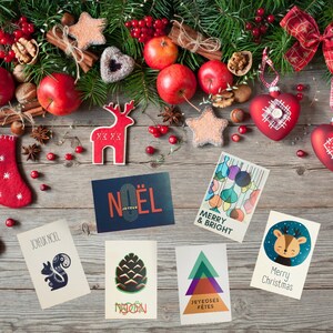 Lot 6 Cartes de vœux Noël fêtes décoration cadeaux