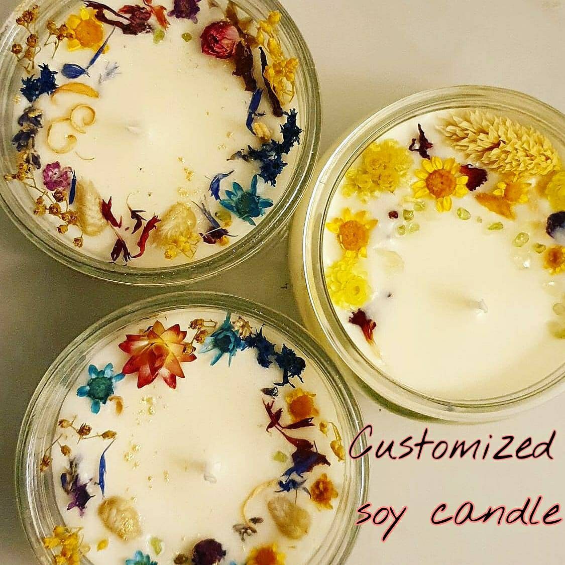 Bougie Fleurie Personnalisée/Parfum et Couleur Au Choix