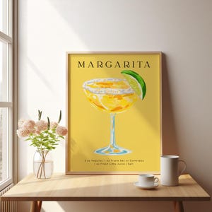 Żółty koktajl Margarita do wydrukowania na ścianie – przepis na tequilę | Wystrój wózka barowego | Sztuka napojów kuchennych | Natychmiastowe pobranie