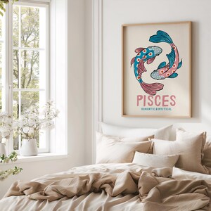 Wydruk znaku zodiaku Ryby | Minimalistyczna sztuka ścienna Ryby | Astrologia cyfrowa do pobrania | Prezent Ryby | Plakat ze znakiem zodiaku | Wydrukowana sztuka ścienna Ryby