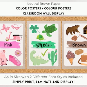 Farbkarte Poster, Klassenzimmer Farbposter, Farbdisplay Poster, braunes Papier Neutral Dekor, EYFS Vorschule Kindergarten Klassenzimmer Dekor.