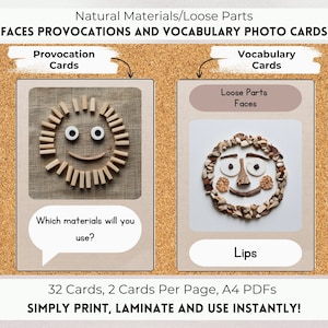 Lose Teile Alles über mich Gesichter Provokationen & Wortschatz Fotokarten, Reggio inspiriert, Montessori inspiriert, natürliche Materialien, Naturklasse.