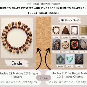 Naturform Poster & One Page Naturformen Diagramm Bündel, Naturform Fotokarten, 2D-Form Poster, Lernformen, neutrales Klassendekor.