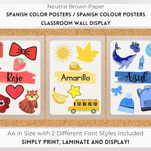 Spanische Farbkarte Poster, Spanisches Klassenzimmer Farbposter, Spanisches Klassenzimmer Dekor, Braunes Papier Neutral Dekor, Spanisches Lernplakat.