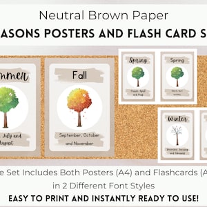 Seizoenen Flash Cards & Poster Set, Seizoenen Grafiek, Seizoenen Display Posters, Neutraal Decor, EYFS Preschool Kleuterklas Decor Display