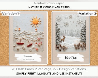 Seasons Flash Cards, Seasons Chart, Seasons Educational Flash Cards, Learn Seasons, Reggio Montessori Learning Flash Cards Digital Download.