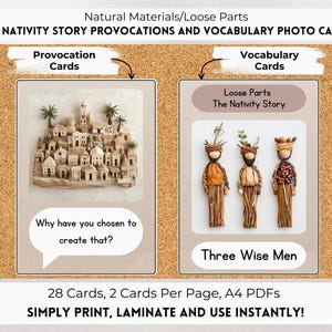Loose Parts The Nativity Story Provocations & Vocabulary Photo Cards, Reggio Inspired, Montessori Inspired, Natural Materials, Nature Class.