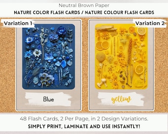 Tarjetas didácticas de colores de la naturaleza, tabla de colores, tarjetas didácticas educativas de colores, aprender colores, tarjetas didácticas de aprendizaje Reggio Montessori, descarga en PDF.