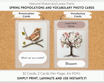 Loose Parts Spring Provocations and Vocabulary Photo Cards, Reggio Inspired, Montessori Inspired, Natural Materials, Nature Classroom.