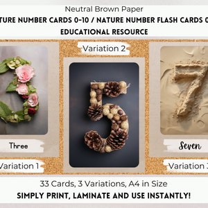 Cartões numéricos da natureza 0-10, cartões flash com números da natureza, gráfico de números da natureza, números da natureza imprimíveis, peças soltas, números de Reggio Montessori.