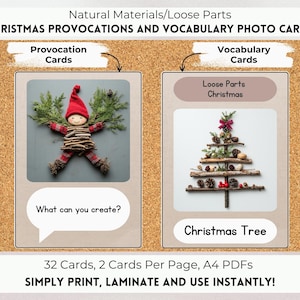 Lose Teile Weihnachtsprovokationen & Vokabelkarten, Reggio inspiriert, Montessori inspiriert, natürliche Materialien, Naturklasse.