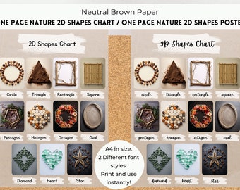 One Page Nature Shapes Chart, 2D Shapes Poster, Nature Shapes Photo Cards, Learn Shapes, Neutral Decor, EYFS Preschool Classroom Decor.