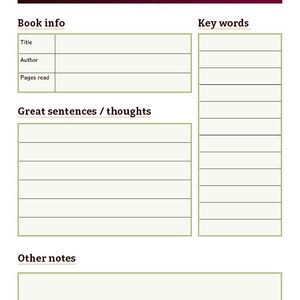 Reading Worksheet for Writers Printable Reading Tracker for Authors Who ...