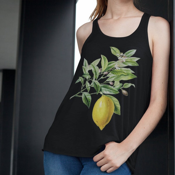 Lemon Tank Top vintage citrus print botanical top fruit top graphic tee vintage print lemon tank top botanical tee plant t-shirt citrus