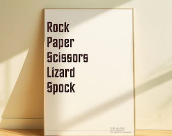 Stein Papier Schere Eidechse Spock | Big Bang Theory | Star Trek inspiriert | Druckbares Poster