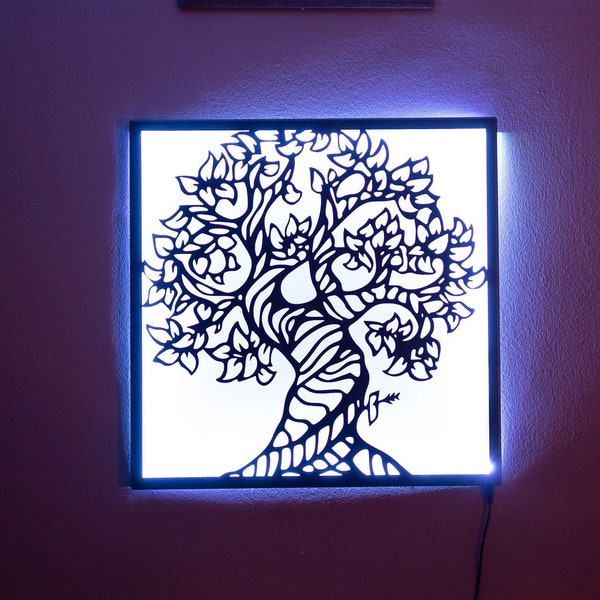 Tree Led Light Decor, Metal Tree Decor, Led Metal Tree of Life, Metal Wall Art, Led Night Light, Metal Led Wall Art, Livingroom Wall Art