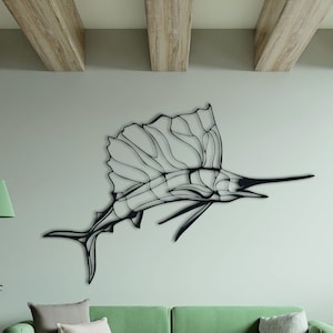 Swordfish Wall Decor, Restaurant Decor, Metal Fish Decor, Geometric Fish, Geometric Wall Art, Fisherman Decor, Line Art Fish Decor