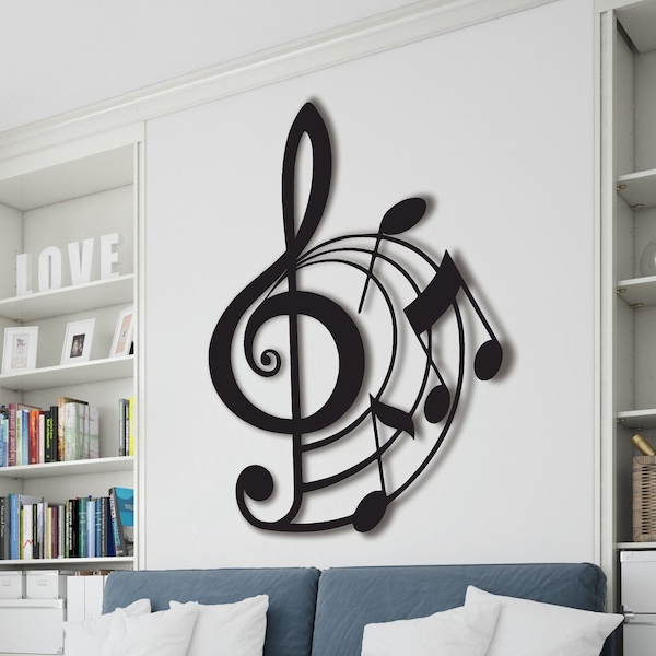 Regalo para amantes de la música, Decoración de sala de estar, Tapices de pared, Decoración de pared de metal, Tiempo de música, Arte de pared de notas musicales, Decoración de casa de música