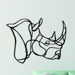 Metal Line Art, Rhino Head Wall Decor, Linear Animal Head Decor, Rhino Head, Fine Decor, Single Line Art, Wall Decor, Wall Art