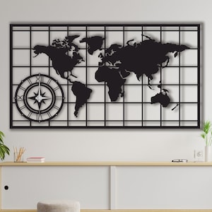 World map clok, World Map Compass Clock, World Map Wall Clock, Metal Wall Clock, Roman Numeral Clock, Wall Clock For Home Or Office