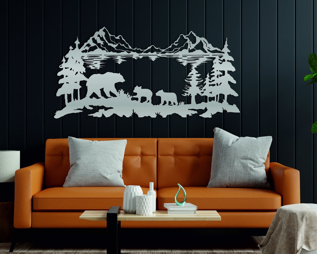 Bear Family Metal Wall Decor, Natural Life of Bears, Bears and Mountain