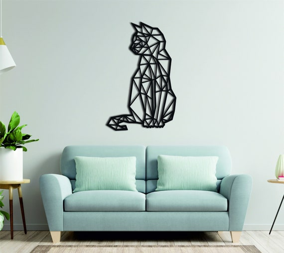 Geometric Cat Wall Art Metal Cat Decor Geometric Wall Art Etsy