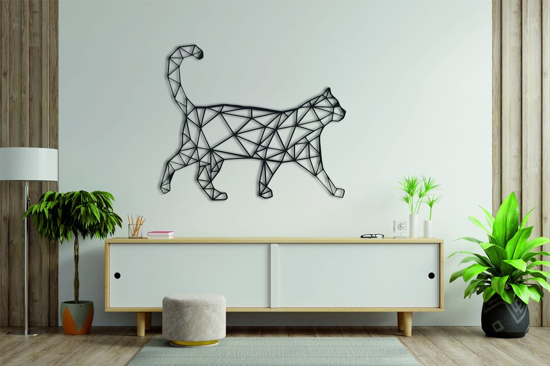 Geometric Cat Wall Art, Metal Cat Decor, Geometric Wall Art, Cat Wall