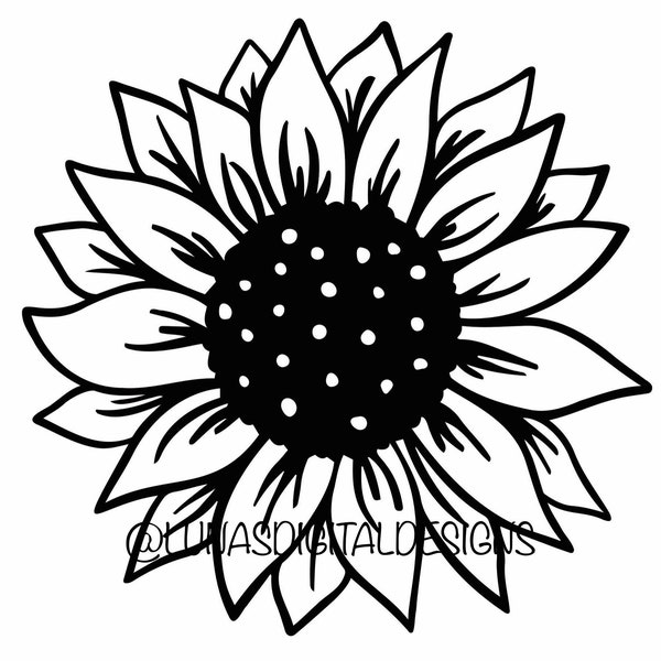 Black and white sunflower, svg, png, sunflower, spring, summer, digital file