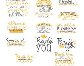 Yellow thank you stickers, digital files, 12 sticker files, spring sticker file, PNG