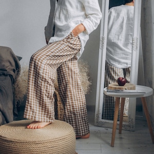 Wide leg linen pants for women, baggy boho pants, custom pajama pants
