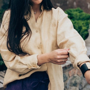 Button up shirt for women, plus size victorian linen blouse, comfy linen clohting. image 8