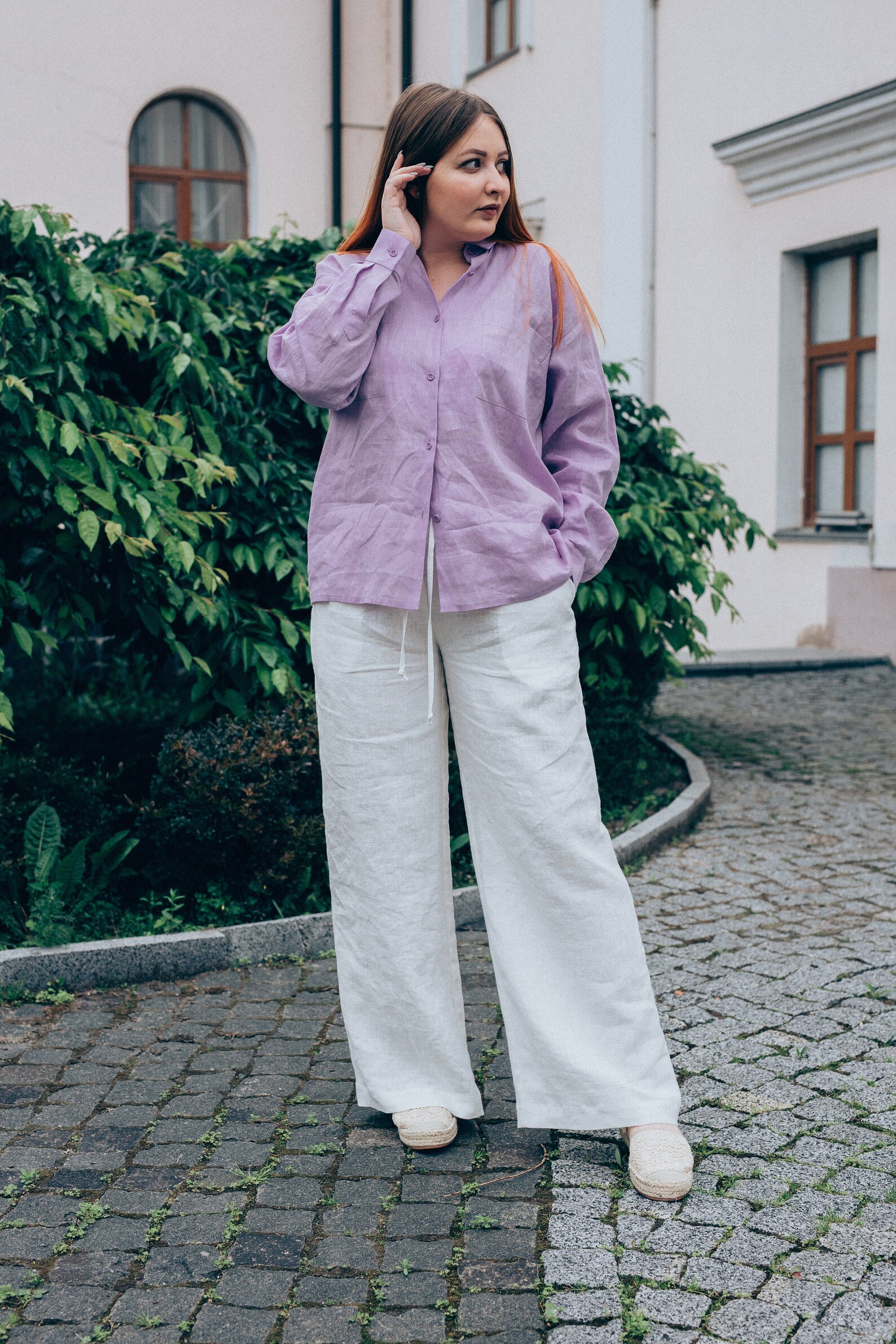 LILAC BUTTON SHIRT WITH ICE BLUE WIDE LEG main image 1