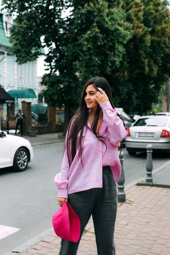 Linen Shirt for Women. Pink Linen Shirt 