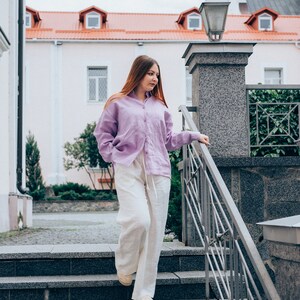 LILAC BUTTON SHIRT WITH ICE BLUE WIDE LEG main image 0